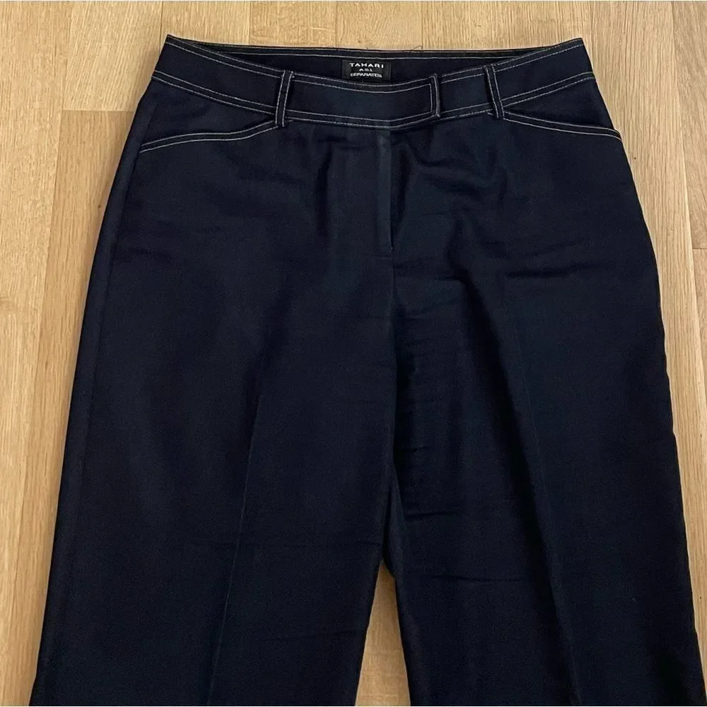 Tahari navy blue wide-legged pants.